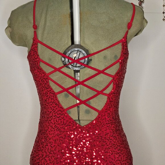 Womans  B. Darlin holiday festival babydoll racerback red sequin bodycon maxi - Picture 5 of 11